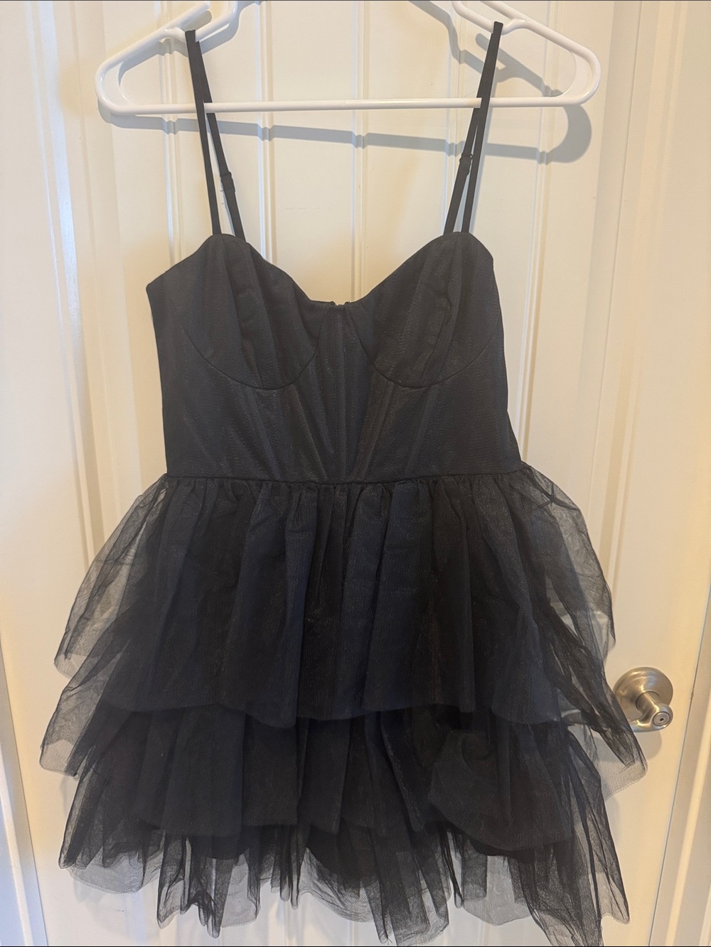 Lulu's Black Layered Tulle Spaghetti Strap Party Dress